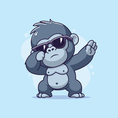 Cute Gorilla wearing sunglasses. Vector illustration in cartoon style.