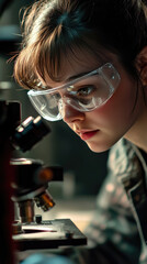 Young Scientist Examining Specimen Under Microscope