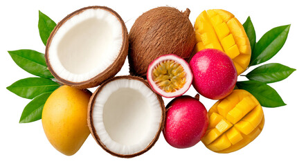Exotic Fruit Composition with Coconut, Passion Fruit, and Mango