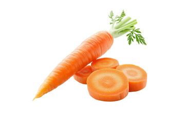 Fresh orange carrot with slices isolated on transparent background