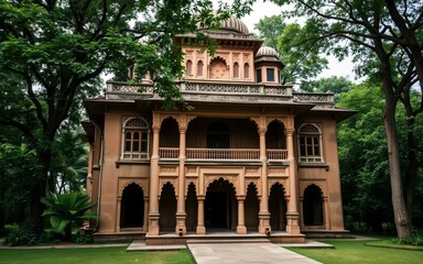 Obraz premium Historic Mughal-era architecture in Sonargaon, Bangladesh, featuring detailed terracotta designs amidst verdant surroundings. Captures cultural heritage without any text or signage.