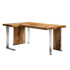 Stylish wooden office desk with a modern metal frame, perfect for a contemporary workspace. isolated on a white background.