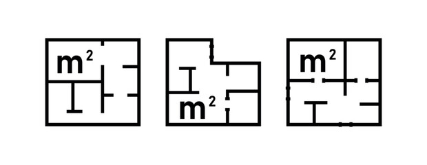 Floor Plan with Square Meter Icon Vector – Metric Area Measurement Symbol for Real Estate, Interior Design & Architectural Diagrams