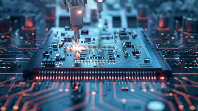 Smart Factory Robotics Working on Glowing CPU