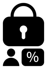 Padlock with keyhole, user silhouette, and percentage symbol representing privacy, digital protection, access control, encryption, secure transactions, cybersecurity confidentiality. Ideal