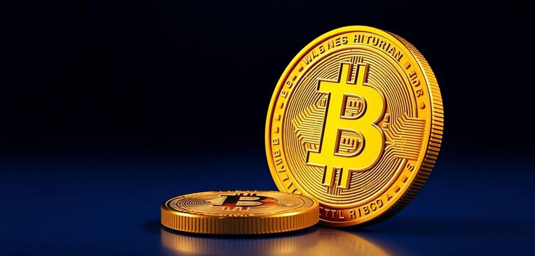 Golden Bitcoin coin, vector illustration, digital currency symbol,  innovation,   financial technology
