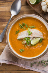 Tomato Bisque Soup with Cream and Fish