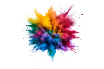 Vibrant rainbow color powder explosion isolated on transparent background