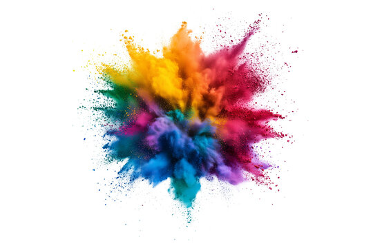 Vibrant rainbow color powder explosion isolated on transparent background