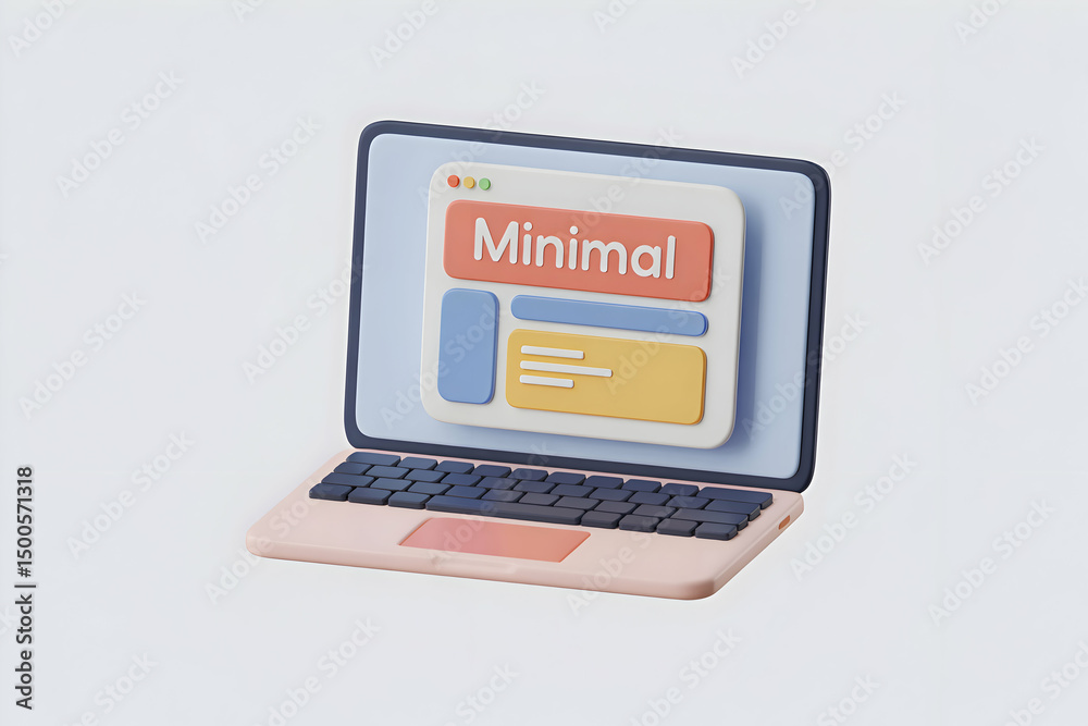 Poster minimalist 3d render of laptop with simple website design