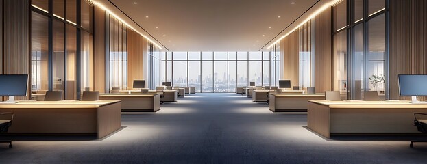 Obraz premium Modern office city view desks