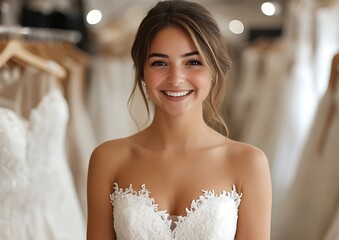 Naklejka premium Woman in a wedding dress smiling