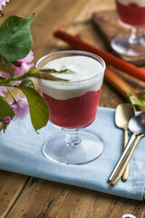 Layered rhubarb and  cream dessert