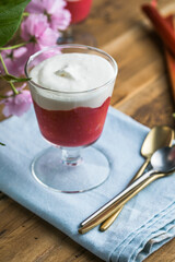 Layered rhubarb and  cream dessert