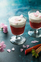 Layered rhubarb and  cream dessert