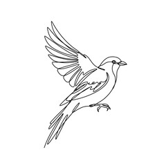 Minimalist Bird Illustration: Single Line Art of a Flying Sparrow