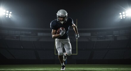 Photo of Football Player Running Towards Goal in Dark Stadium with Rain