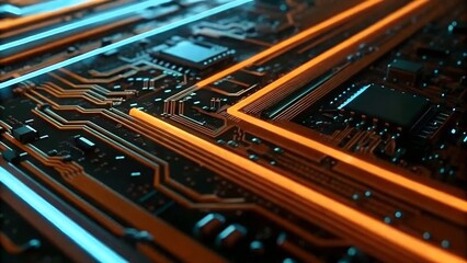 Fototapeta premium Abstract Close-Up of Glowing Circuit Board Technology, Electronics, and Innovation