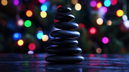Dark stones stacked as a tree shaped design