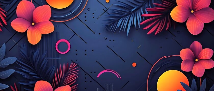 Vibrant floral design with geometric shapes