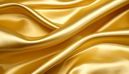 Obraz premium Golden satin fabric with smooth, flowing folds and shiny, luxurious texture that creates elegant and warm visual effect in soft light