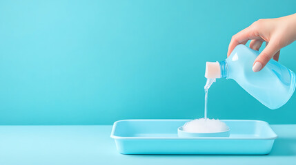 Pouring liquid detergent into tray for daily laundry life tasks brings joy and ease