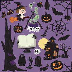 Cute Halloween Witch and Spooky Elements Collection
