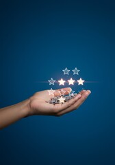 Photo Of Hand Holding Illuminated Stars Against Blue Background Celebrating Success