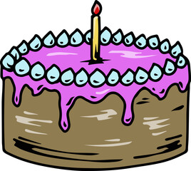 Cartoon Birthday Cake with Candle