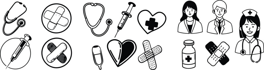 Medical Thin Line Series, set of medical icons, Medicine and Health flat icons. 