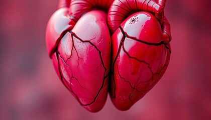 Close-up of intertwined, beating hearts, symbolic of love and connection, medical, care