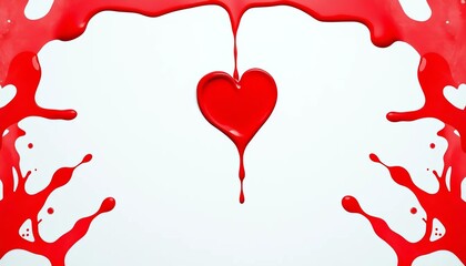 Crimson heart, formed by dripping red ink, on pristine white background, stock photo, red ink