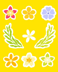 Set flowers stickers element of summer season vector illustration for printable or wrapping. Cute hand drawn seamless pastel stickers flowers icon
