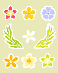 Set flowers stickers element of summer season vector illustration for printable or wrapping. Cute hand drawn seamless pastel stickers flowers icon
