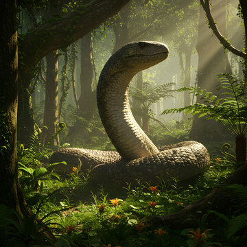 Giant Serpent in Jungle: Epic Fantasy Art