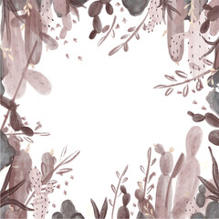 Fototapeta premium Floral cactus abstract watercolor seamless pattern design drawing brush botanical