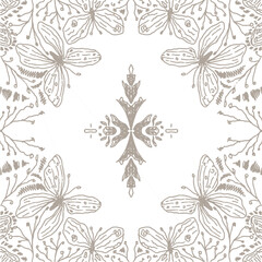 Pattern line butterfly flowers seamless pattern