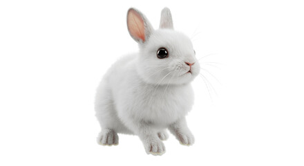 Obraz premium Cute white bunny rabbit with fluffy fur and big eyes on black background