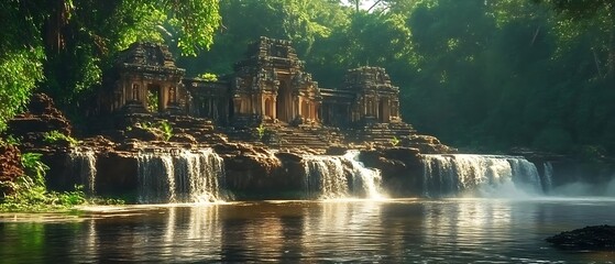 Jungle Temple Waterfall Serenity