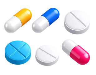 3D Vector Illustration of Colorful Pills and Tablets Medical Design Elements