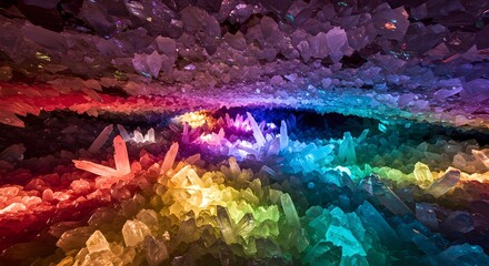 Obraz premium Vibrant Rainbow Crystal Cave A Mesmerizing Display of Colorful Gemstones and Minerals