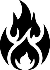 Stylized Black and White Fire Symbol