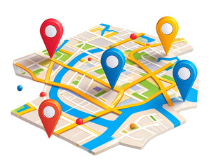 3D Vector Map with Location Pins Modern Navigation Design