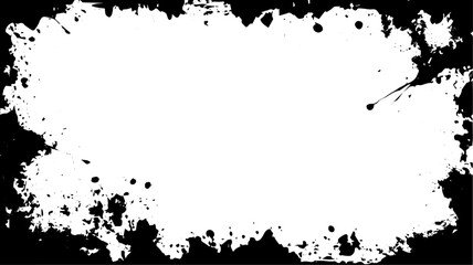 Grunge Border Frame with Black Ink Splatter and Rough Edge Texture on White Background