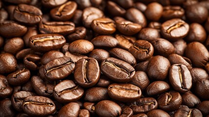Fototapeta premium Close up of aromatic arabica coffee beans capturing rich texture natural light and depth perfect for coffee shop
