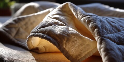 Textured beige fabric basks in sunlight