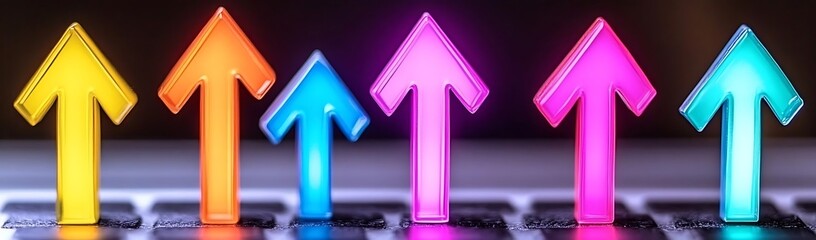 Colorful arrows rising on keyboard, growth
