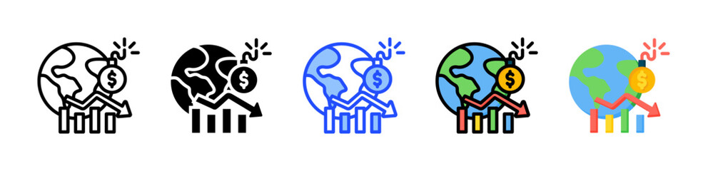 Economy Crisis Icon Collection With Multiple Styles