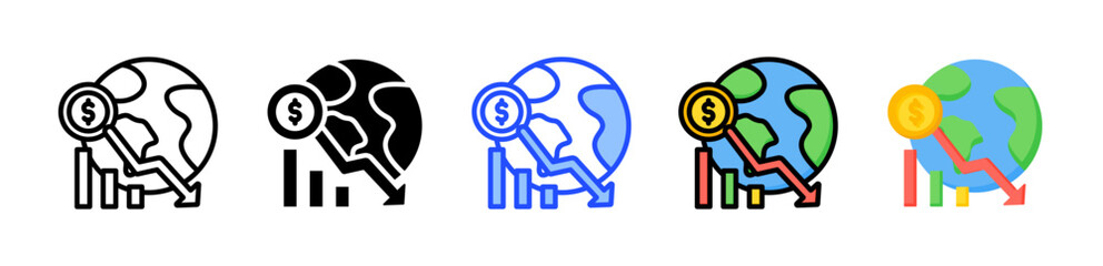 Economy Shock Icon Collection With Multiple Styles
