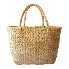 Natural Straw Tote Bag with a Handwoven Texture Isolated on Transparent Background